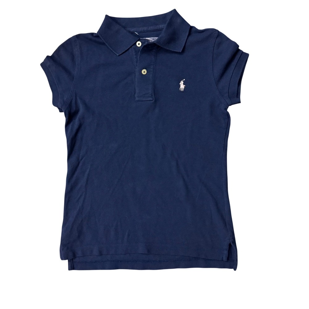 Ralph Lauren Girls Navy Blue Cotton Polo Shirt Size Medium 8-10 NWT